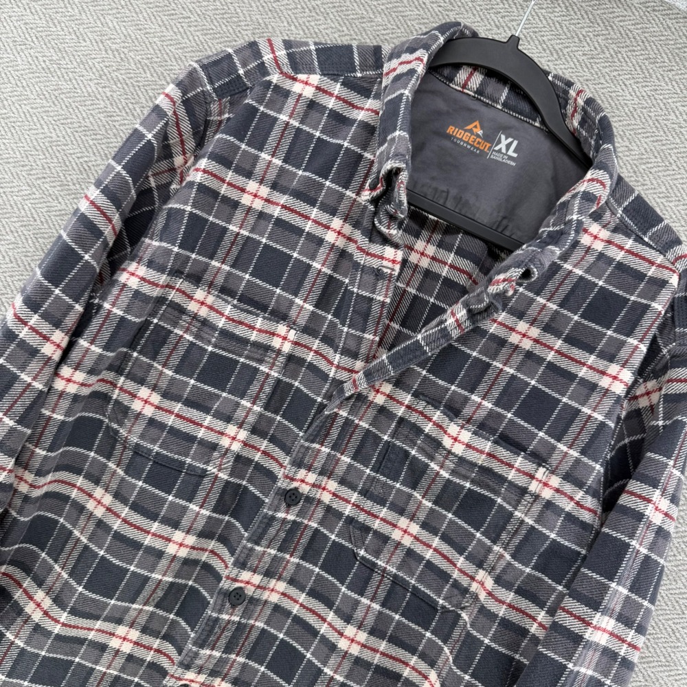 Ridgecut Flannel Shirt XL Gray Cotton Plaid Button Down Workwear Toughwear